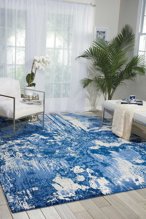 Nourison Twilight TWI24 Blue and White 9'x12' Oversized Rug