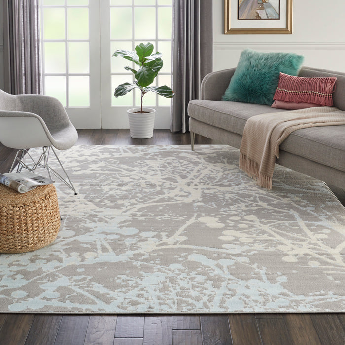Nourison Jubilant JUB12 Grey and Blue 8'x10' Large Low-pile Rug