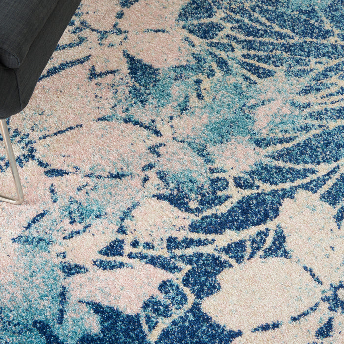Nourison Tranquil TRA08 Navy Blue and White 6'x9' Ombre Floral Area Rug