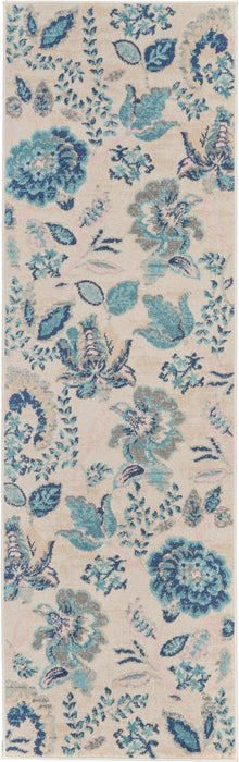 Nourison Tranquil TRA02 Blue and White 7' Runner  Hallway Rug