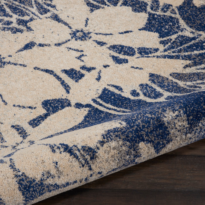 Nourison Tranquil TRA08 Navy Blue and Grey 5' Round Ombre Floral Area Rug