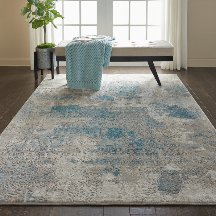 Nourison Karma KRM07 Taupe and Blue 4'x6' Vintage Area Rug