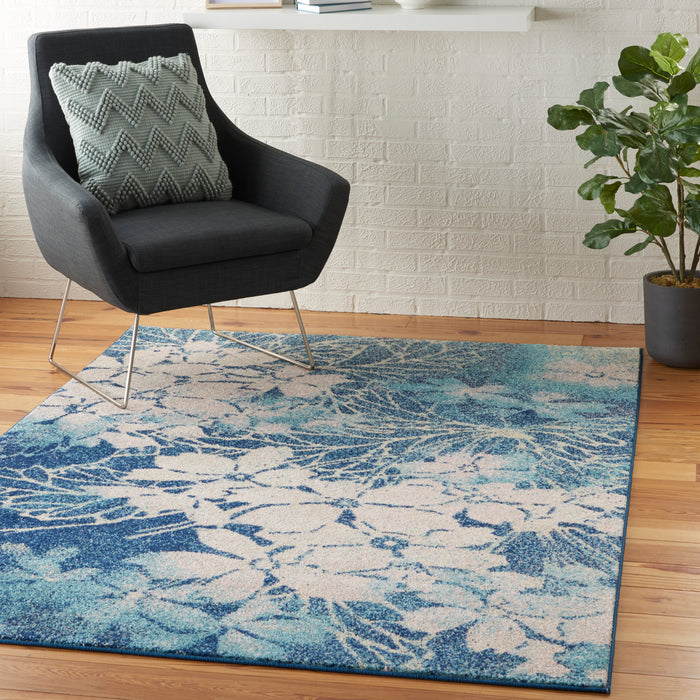 Nourison Tranquil TRA08 Navy Blue and White 6'x9' Ombre Floral Area Rug