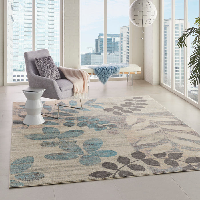 Nourison Tranquil 9' x 12' White and Blue Farmhouse Oversized Rug
