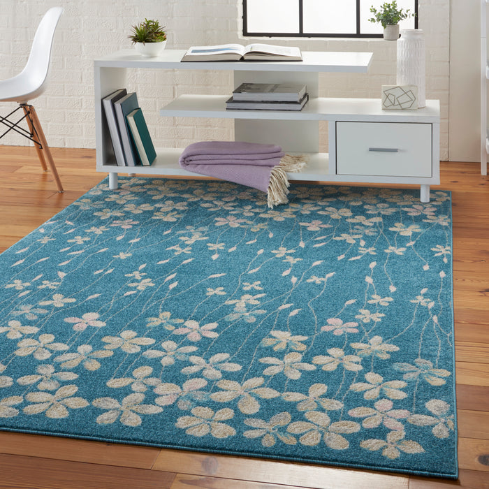 Nourison Tranquil TRA04 Turquoise Blue 6'x9' Floral Area Rug