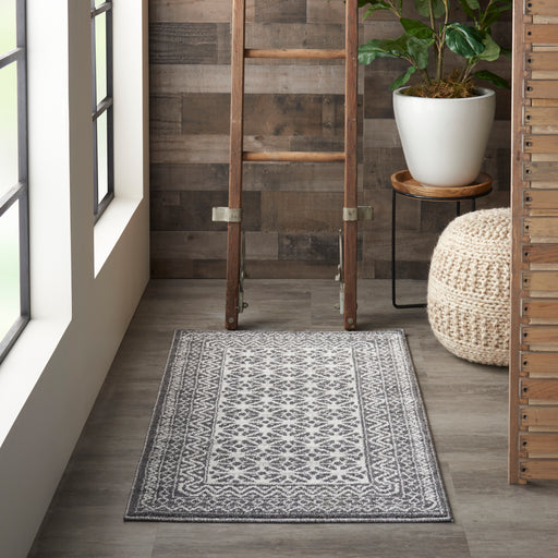 Nourison Palermo 2' x 4' Charcoal Grey and Silver Distressed Bohemian Area Rug