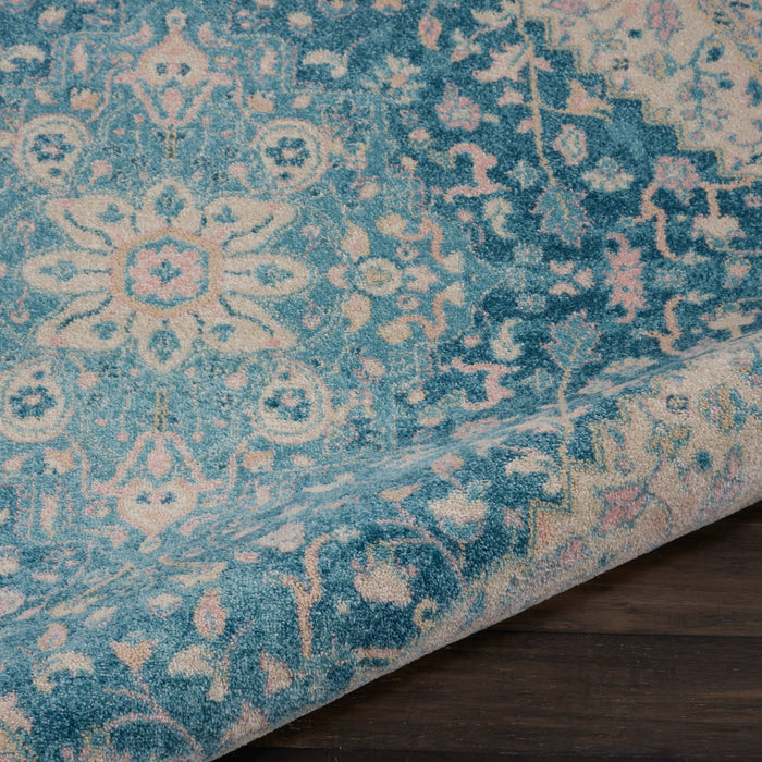 Nourison Tranquil TRA07 Turquoise Blue and White 5' Round Oushak Area Rug