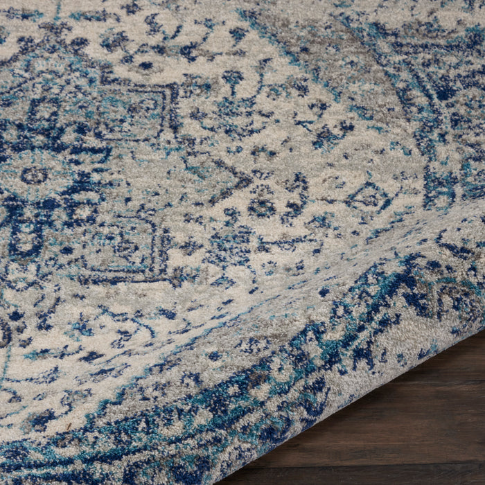 Nourison Tranquil TRA06 Navy Blue and White 5' Round Persian Area Rug