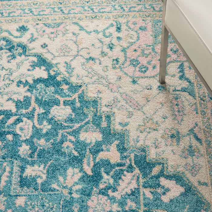 Nourison Tranquil TRA07 Turquoise Blue and White 6'x9' Oushak Area Rug