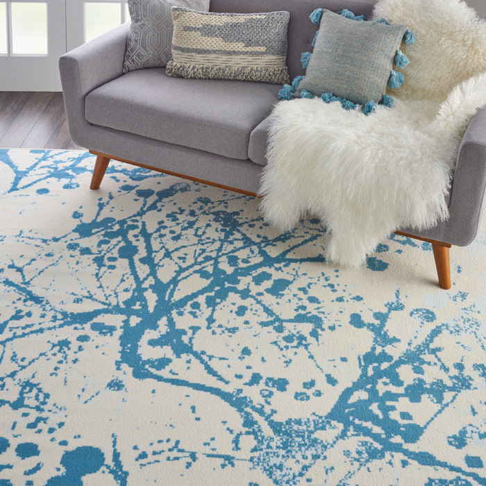 Nourison Jubilant JUB12 White and Blue 8'x10' Large Low-pile Rug