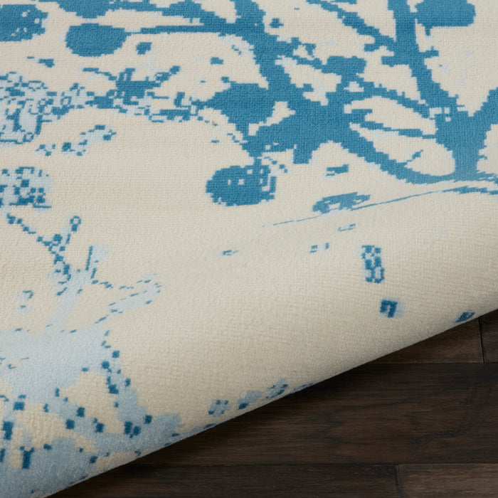 Nourison Jubilant JUB12 White and Blue 8'x10' Large Low-pile Rug