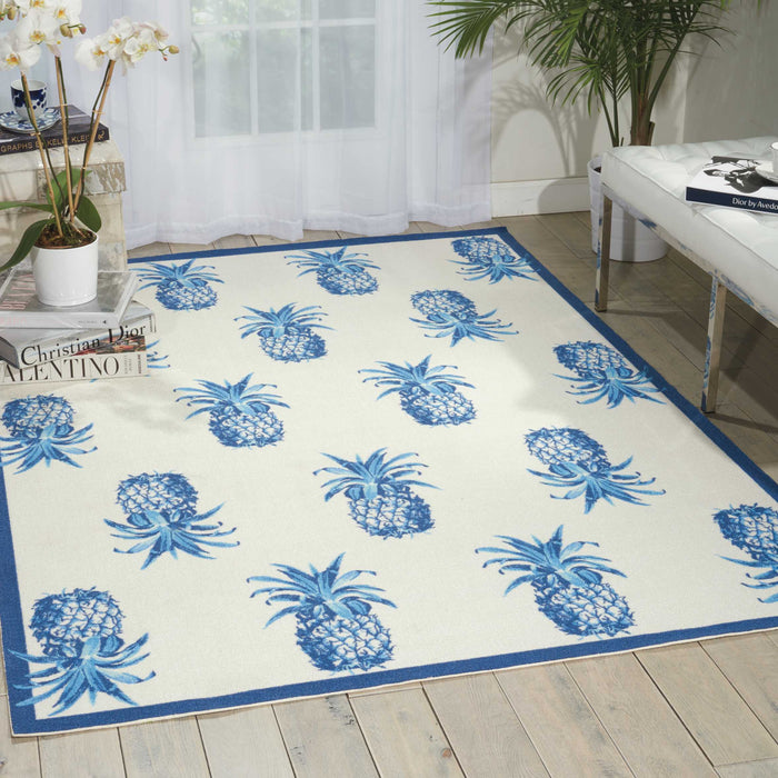 Waverly Sun N Shade SND49 White and Blue 5'x8'  Area Rug