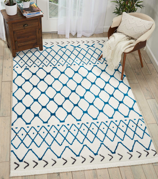 Nourison Kamala DS500 White and Blue 5'x7' Area Rug