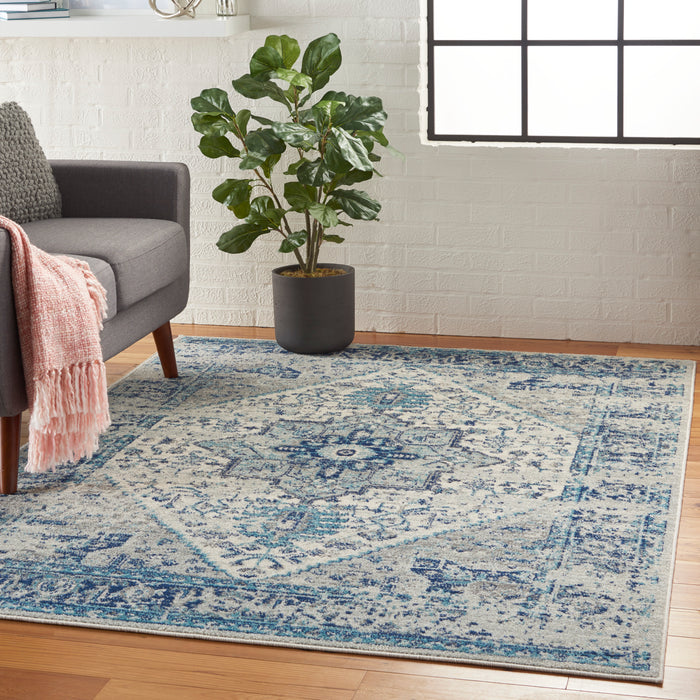 Nourison Tranquil TRA06 Navy Blue and White 6'x9' Persian Area Rug