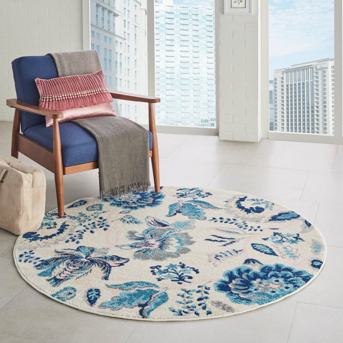 Nourison Tranquil TRA02 Blue and White 5' Round French Country Area Rug