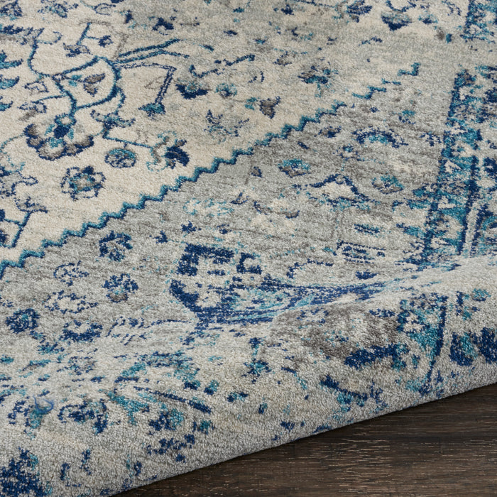 Nourison Tranquil TRA06 Navy Blue and White 7' Runner  Hallway Rug