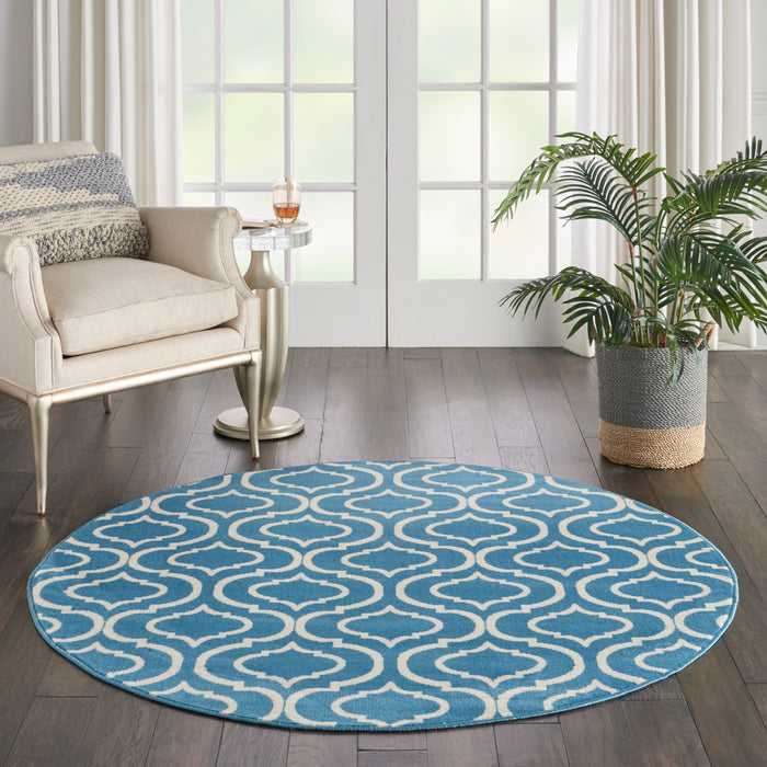 Nourison Jubilant JUB19 Blue 5' Round Moroccan Area Rug