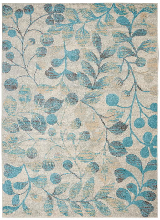 Nourison Tranquil TRA03 Turquoise and Beige 5'x7' Botanical Area Rug