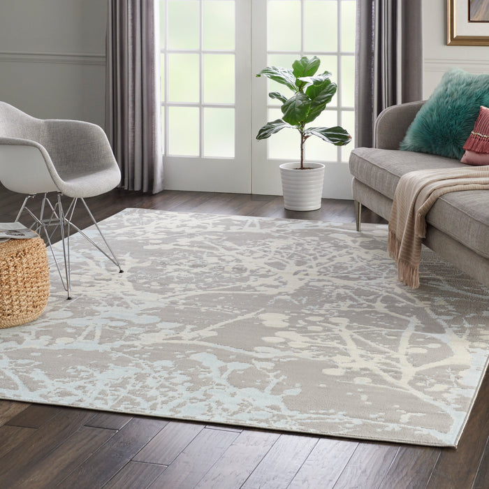 Nourison Jubilant JUB12 Grey and Blue 8'x10' Large Low-pile Rug
