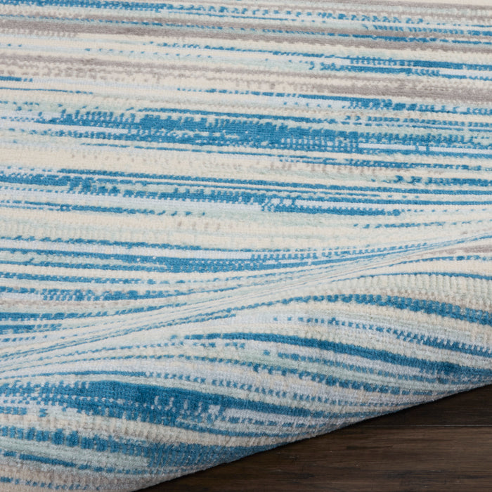 Nourison Jubilant JUB04 Teal Blue and White 5' Round Beach Area Rug