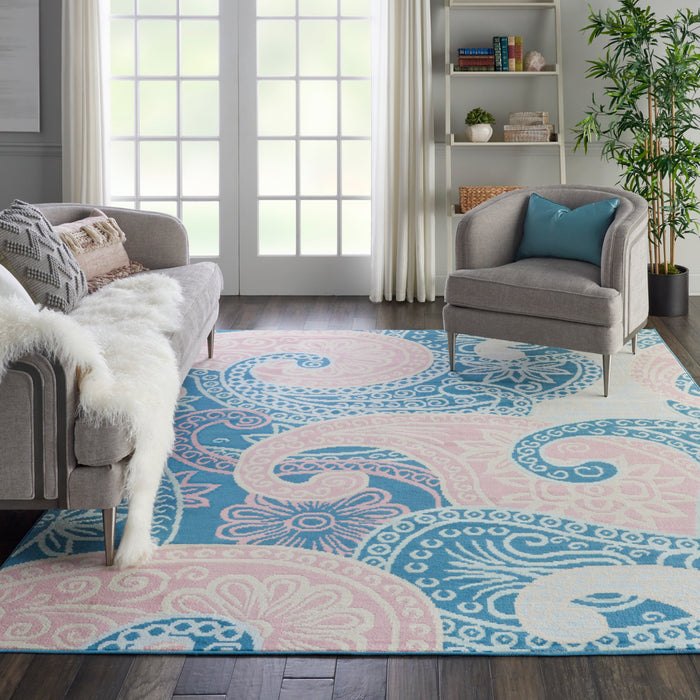 Nourison Jubilant JUB13 Pink and Blue 8'x10' Large Low-pile Rug