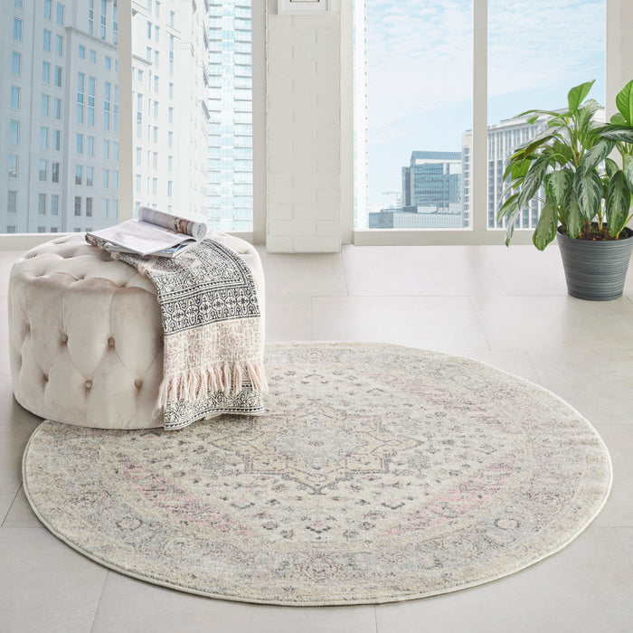 Nourison Tranquil TRA06 Pink and Beige 5' Round Kashan Area Rug