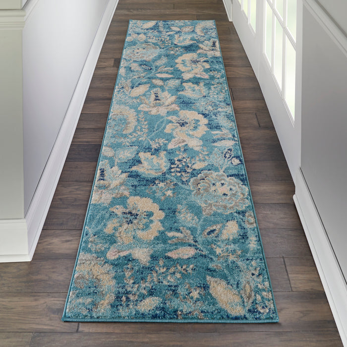 Nourison Tranquil TRA02 Turquoise Blue and White 7' Runner  Hallway Rug