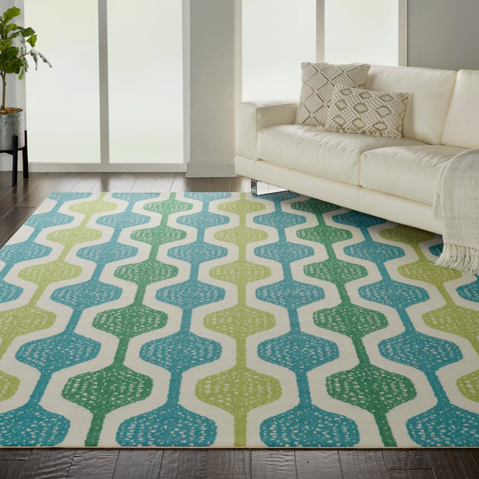 Waverly Sun N Shade SND70 Blue and Green 8'x11' Oversized Indoor-outdoor Rug
