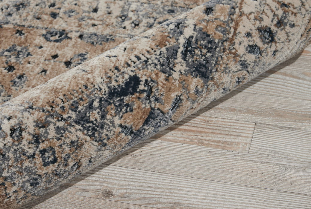kathy ireland Home Malta MAI02 Beige and Blue 8' Runner Hallway Rug