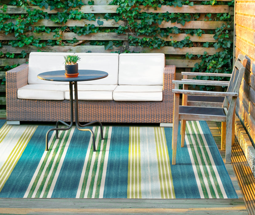 Waverly Sun N Shade SND71 Blue and Green 5'x8' Striped Area Rug