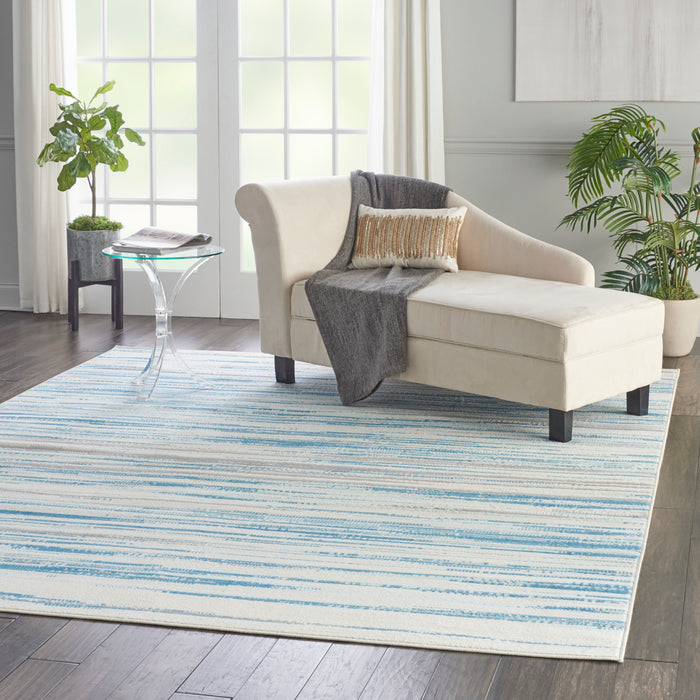 Nourison Jubilant JUB04 Teal Blue and White 8'x10' Large Low-pile Rug