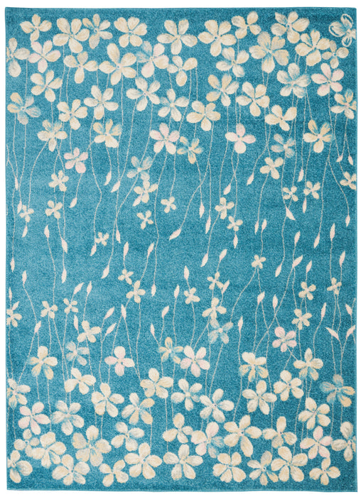 Nourison Tranquil TRA04 Turquoise Blue 5'x7' Floral Area Rug