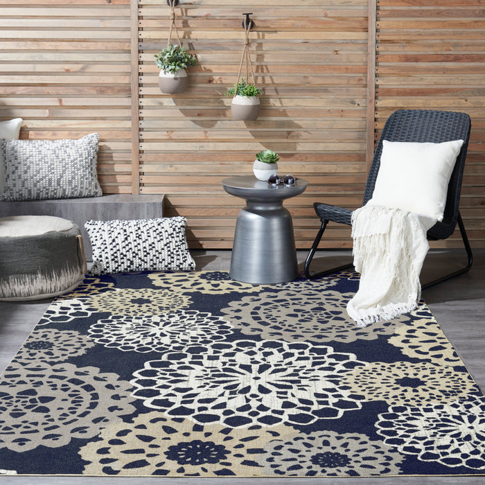 Waverly Sun N Shade SND72 Navy Black and Grey 5'x8' Ornate Medallion Area Rug