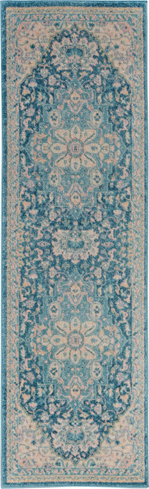 Nourison Tranquil TRA07 Turquoise Blue and White 7' Runner  Hallway Rug