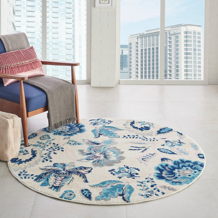 Nourison Tranquil TRA02 Blue and White 5' Round French Country Area Rug