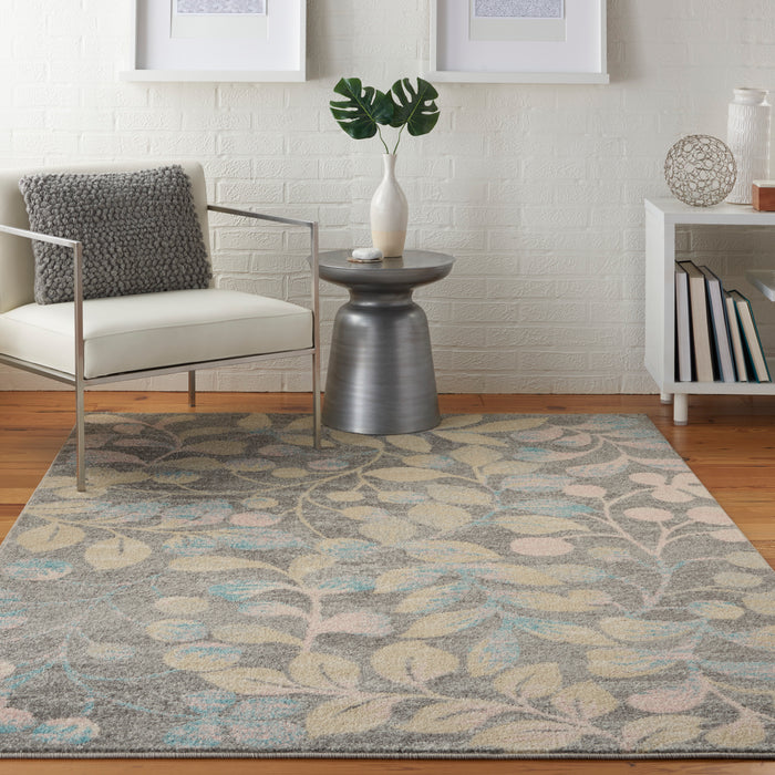 Nourison Tranquil TRA03 Beige and Grey 4'x6' Botanical Area Rug