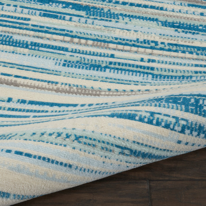 Nourison Jubilant JUB04 Teal Blue and White 8'x10' Large Low-pile Rug